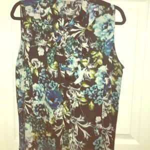 TAHARI floral Tank Top With Ruffles